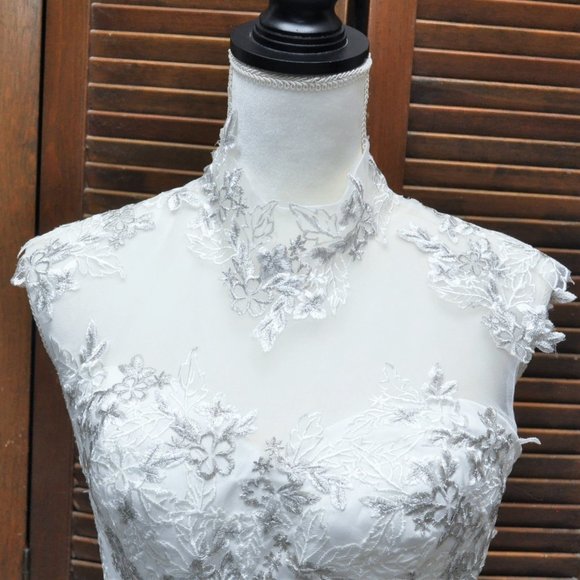 White Short Tiered Skirt Wedding Dress Sz 6 - Picture 4 of 10